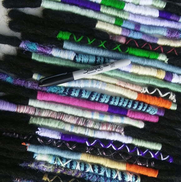 Short colorful decorated black crochet dreadlocks